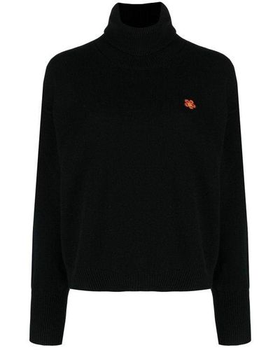 KENZO Striped-edge V-neck Sweater - Black