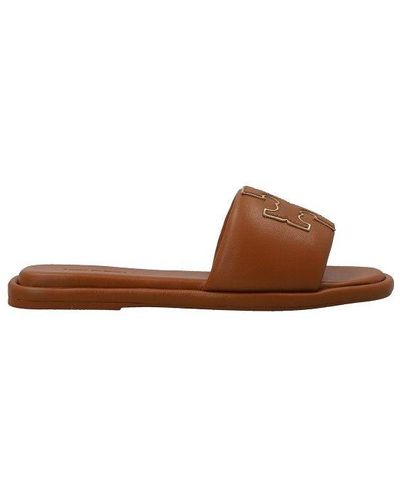 Tory Burch Double T Sport Slides - Brown