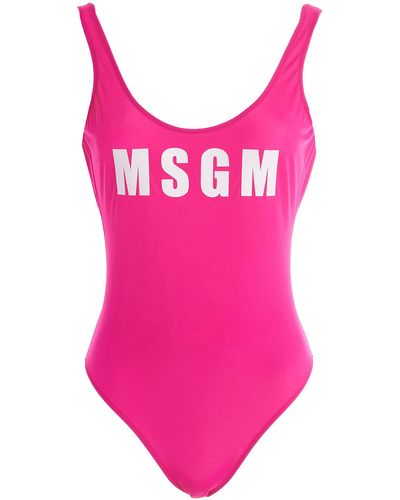 MSGM One-piece Swimsuit With Logo Print - Pink