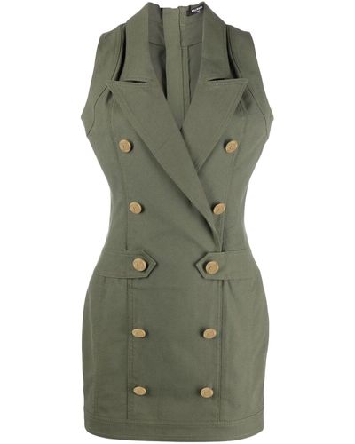 Balmain Buttoned Sleeveless Dress - Green