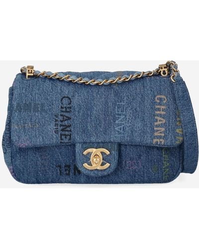 Chanel Bag Small Single Flap Quilted Denim - Blue