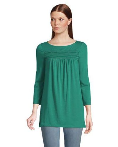 Lands' End Jerseyshirt aus Baumwolle/Modal mit Lochmusterdetails - Grün