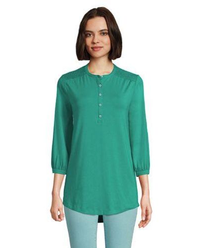 Lands' End Jerseyshirt aus Baumwolle/Modal mit Smokdetails - Grün