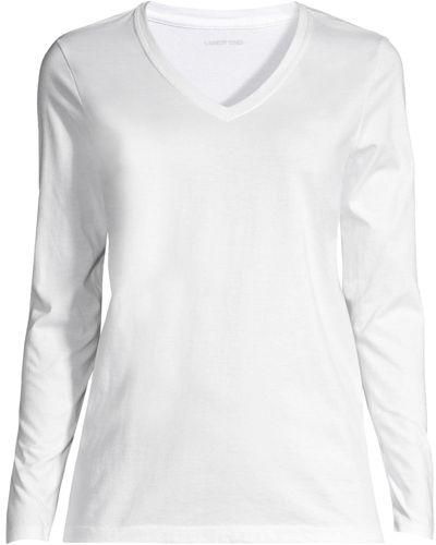Lands' End Supima® Langarm-Shirt mit V-Ausschnitt - Weiß