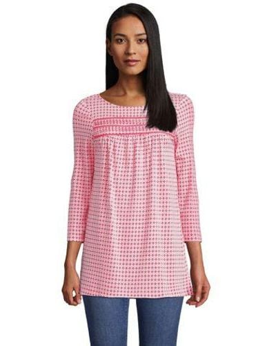 Lands' End Jerseyshirt aus Baumwolle/Modal mit Lochmusterdetails - Pink