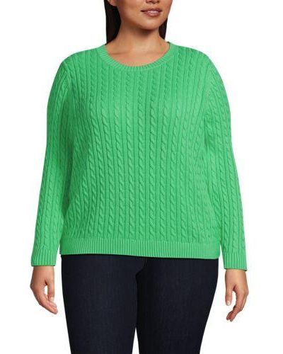 Lands' End Zopfmuster-Pullover DRIFTER mit Rundausschnitt - Grün