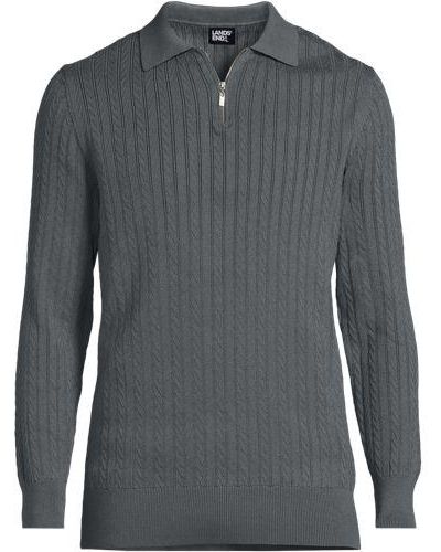 Lands' End Baumwoll-Pullover mit Polokragen und Zipper - Grau