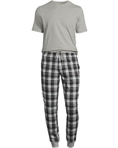 Lands' End Pyjama-Set aus Baumwoll-Jersey - Grau