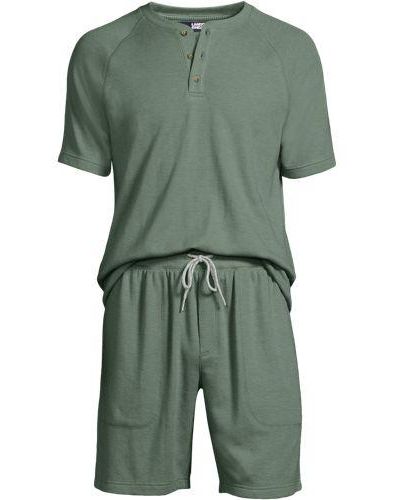 Lands' End Kurzes Pyjama-Set aus Waffel-Jersey - Grün