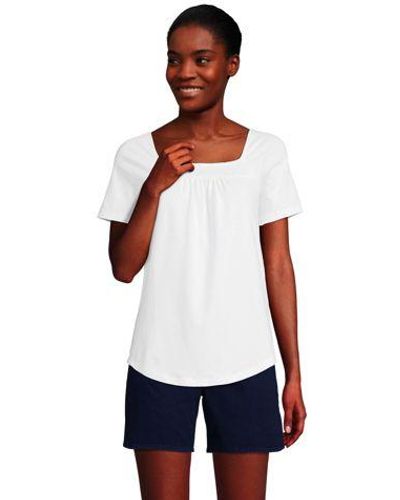 Lands' End Baumwoll/Modal-Shirt mit gesmoktem Ausschnitt - Weiß