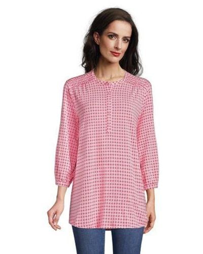 Lands' End Jerseyshirt aus Baumwolle/Modal mit Smokdetails - Pink
