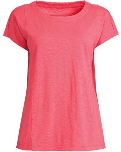 Lands' End Baumwoll-Jerseyshirt mit kurzen Ärmeln - Pink