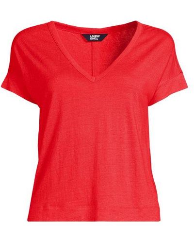 Lands' End Leinen/Modal-Shirt mit V-Ausschnitt - Rot