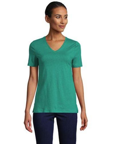 Lands' End Shirt aus Leinenmix mit V-Ausschnitt - Grün