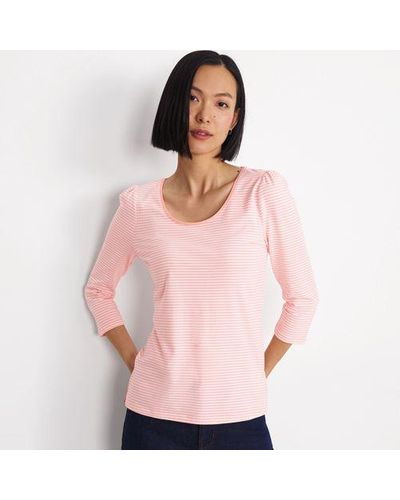Lands' End Baumwolle/Modal-Shirt mit Ballettausschnitt und 3/4-Puffärmeln - Pink