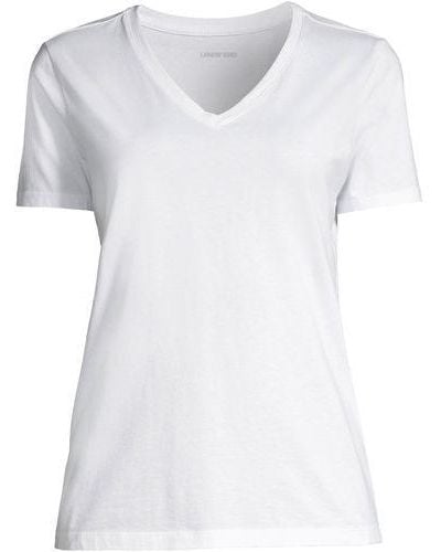 Lands' End Supima Kurzarm-Shirt mit V-Ausschnitt - Weiß