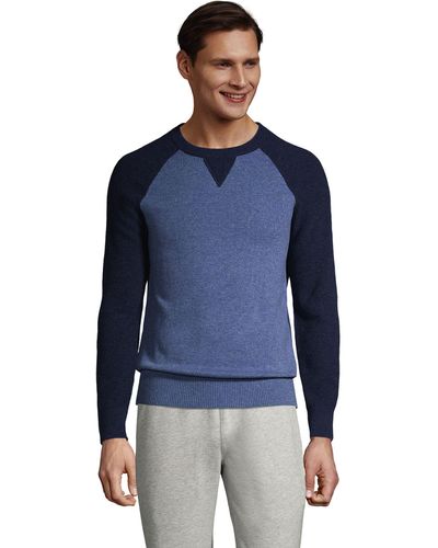 Lands' End Zweifarbiger Kaschmirpullover mit Raglanärmeln - Blau