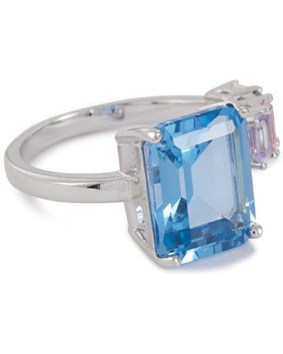 CZ by Kenneth Jay Lane Cubic Zirconia Rhodium Plated Brass Open Front Ring - Blue