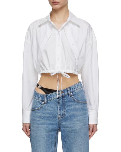 T By Alexander Wang Drawstring Waist Double Layered Cropped Shirt - White