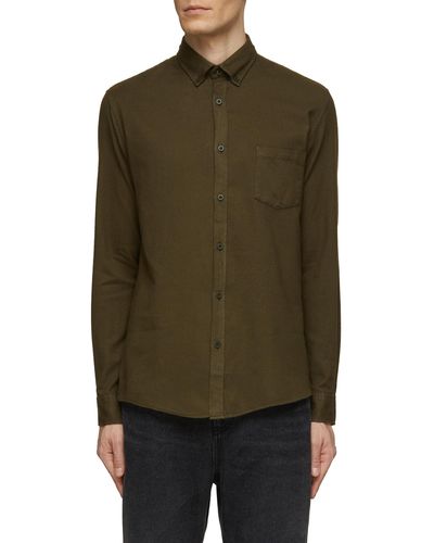 Sunspel Chest Pocket Cotton Flannel Shirt - Green