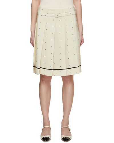 N°21 Palm Embroidery Pleated Silk Skirt - Natural