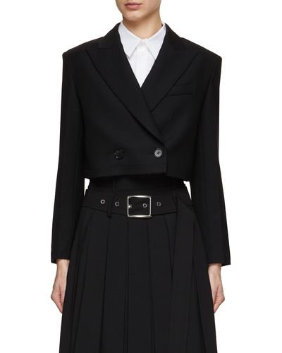 Mo&co. Double Breasted Cropped Blazer - Black