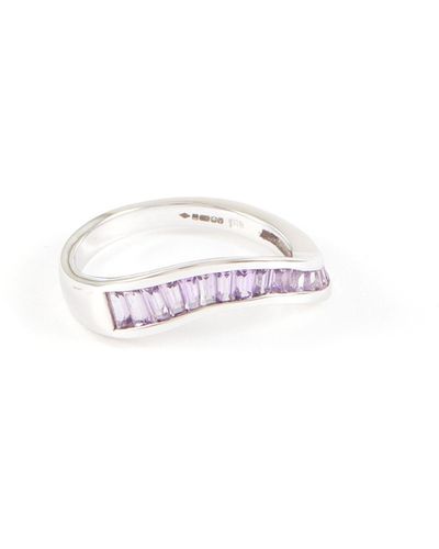 Kavant & Sharart 'talay' Baguette Cut Purple Sapphire 18k White Gold Wave Ring - Multicolor