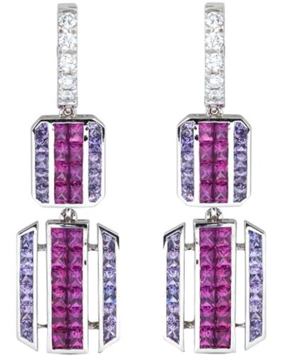 Kavant & Sharart 'geoart' Diamond Pink And Purple Sapphire 18k White Gold Drop Earrings - Multicolor