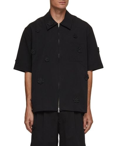 Song For The Mute Daisy Patch Zip Up Shirt - Black
