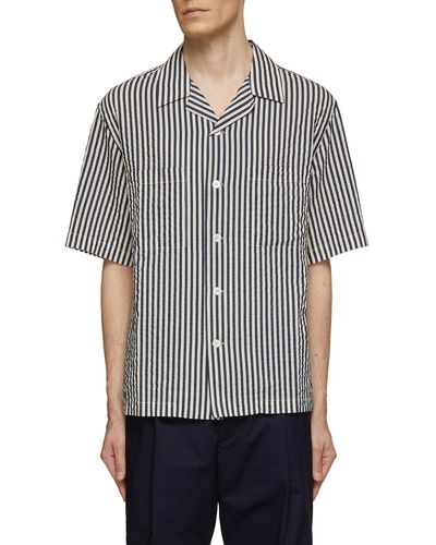 Barena Open Collar Striped Cotton Silk Shirt - Gray