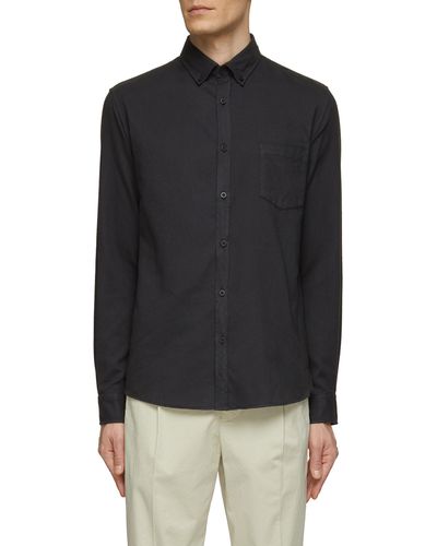 Sunspel Chest Pocket Cotton Flannel Shirt - Black