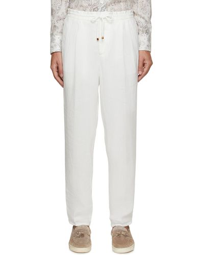 Brunello Cucinelli Dyed Linen Gabardine Jogger Pants - White