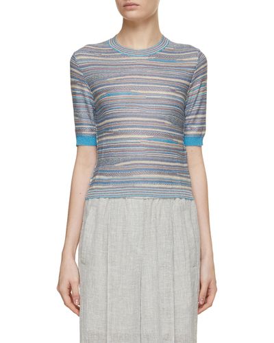 Marella Lurex Stripe Knit Top - Gray