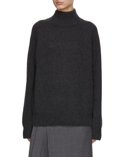 LeKasha High Neck Chunky Ribbed Cashmere Sweater - Black