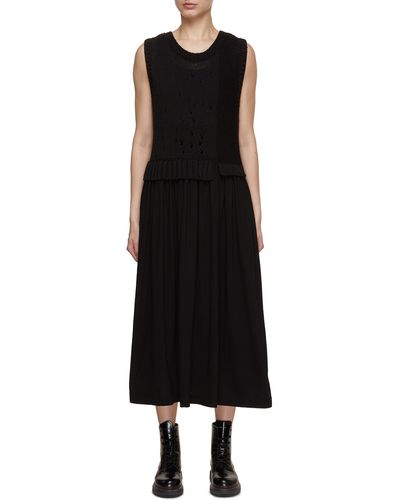 Y's Yohji Yamamoto Distressed Knit Top Docking Dress - Black