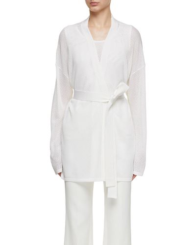 Kiton Belted Perforated Silk Cardigan - White