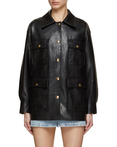 Mo&co. Faux Leather Shirt Jacket - Black
