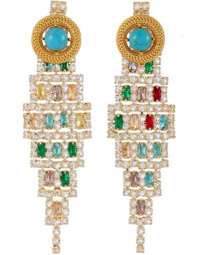 Venna Turqoise With Gold Toned Metal Chandelier Drop Earrings - Multicolor