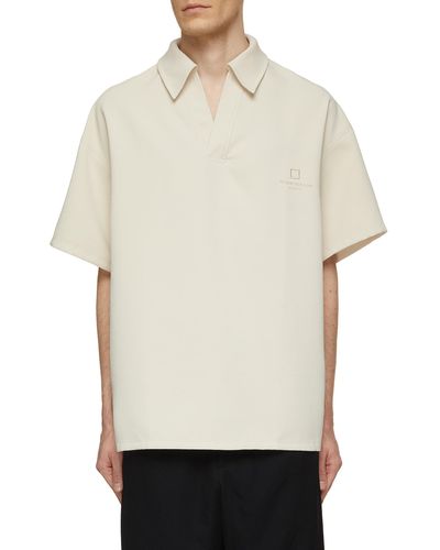 WOOYOUNGMI Embroidered Logo Open Collar Polo Shirt - Natural