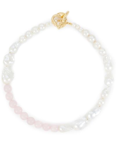 Completedworks Baroque Pearl Freshwater Pearl Rose Quartz 18ct Gold Plated Necklace - White