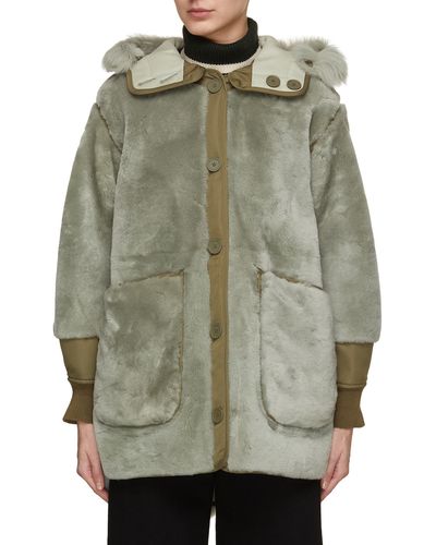 MARFA STANCE Hooded Reversible Shearling Coat - Gray