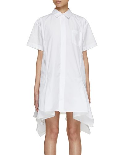 Sacai X Thomas Mason Peplum Hem Shirt Dress - White
