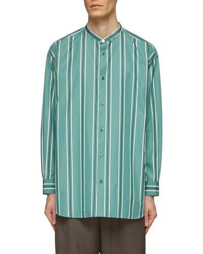 Tomorrowland Mandarin Collar Striped Cotton Shirt - Blue