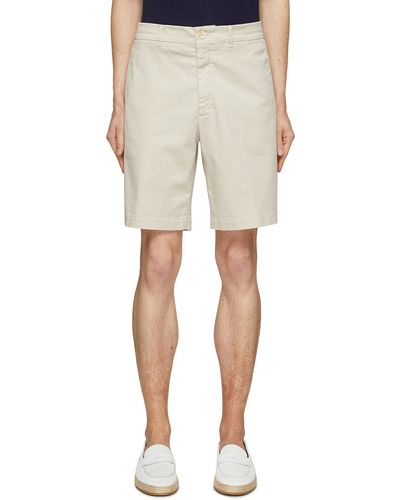 Brunello Cucinelli Flat Front Cotton Gabardine Shorts - Natural