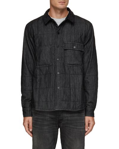Denham Quilted Corduroy Collar Overshirt Jacket - Black