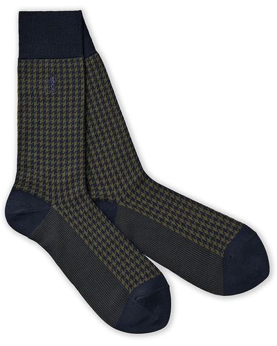London Sock Company Jermyn St. Houndstooth Mid-calf Socks - Black
