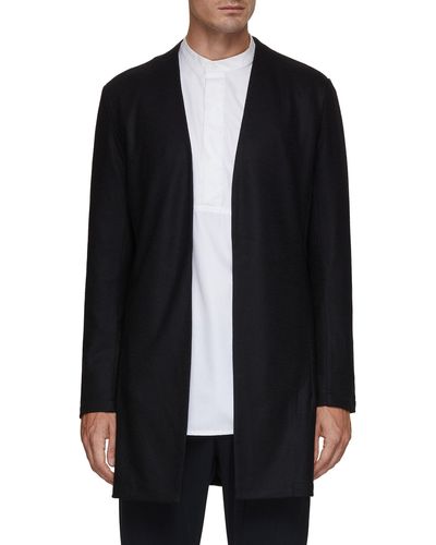 Attachment Collarless Long Line Cardigan - Black