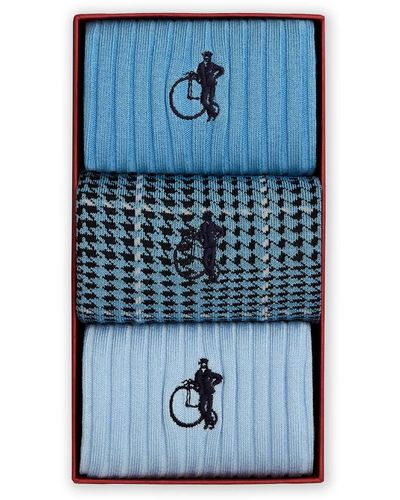 London Sock Company The Denim Socks Gift Box — Set Of 3 - Blue
