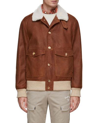 Brunello Cucinelli Shearling Bomber Jacket - Brown