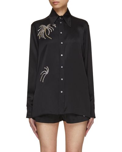 N°21 Crystal Embellished Palm Tree Pajama Blouse - Black